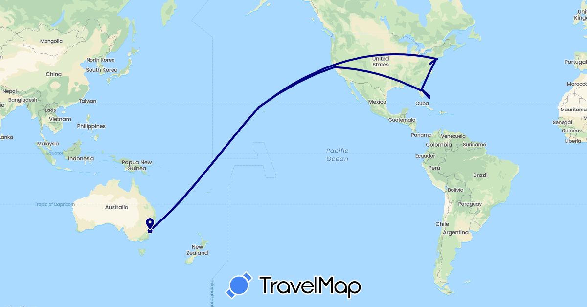 TravelMap itinerary: driving in Australia, Bahamas, United States (North America, Oceania)